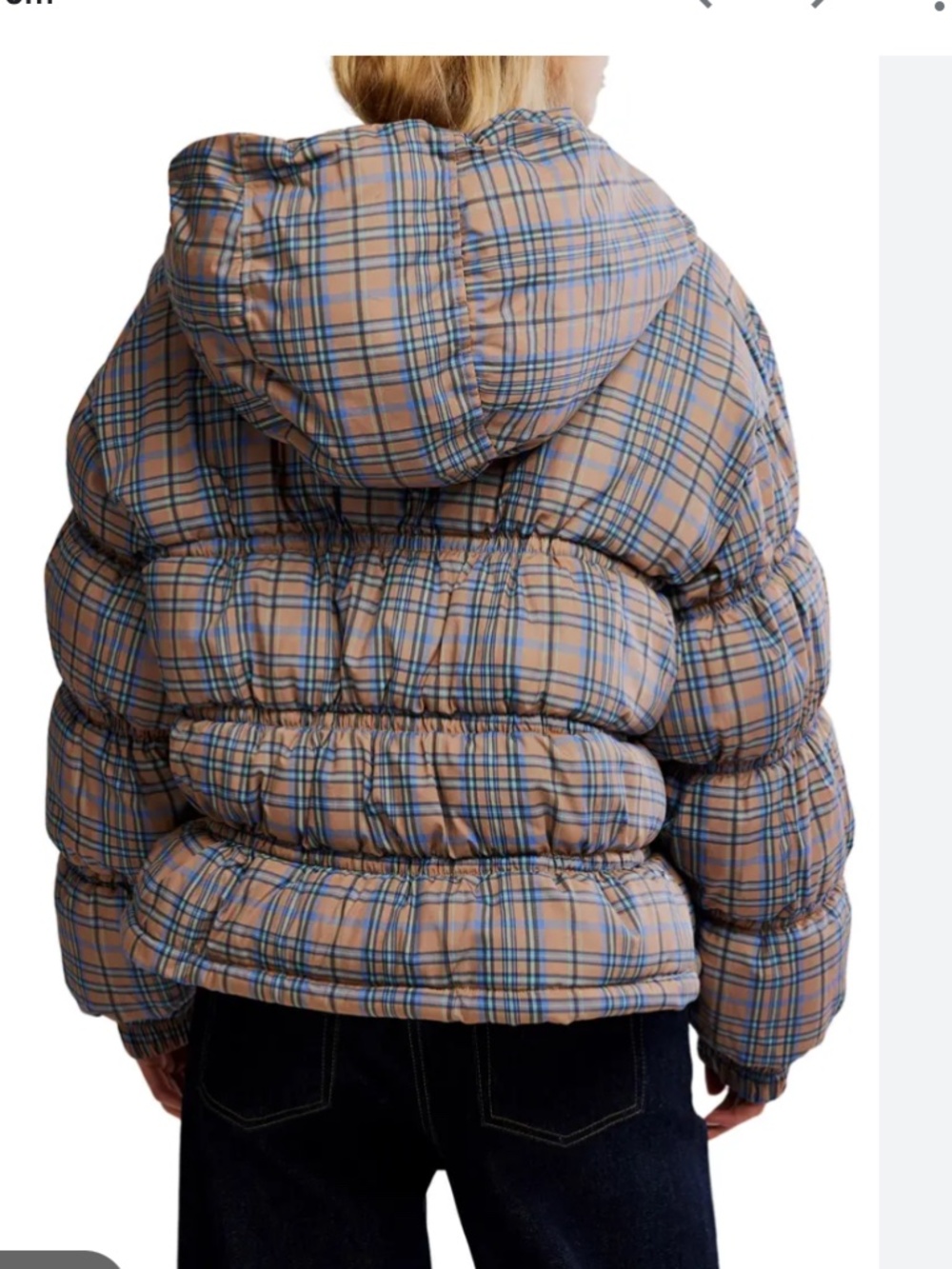 Free People Party of One Medium M brown plaid puffer - Picture 2 of 7